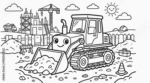 Smiling Cartoon Bulldozer Construction Vehicle.
