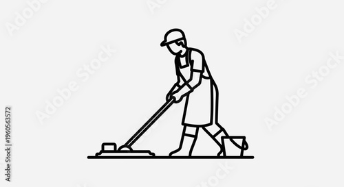 Man Cleaning Floor with Mop.