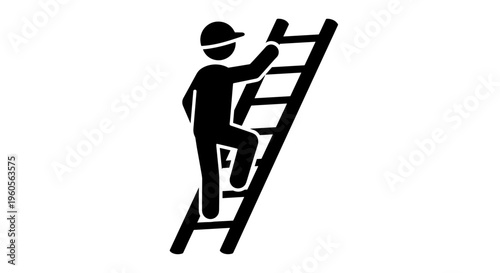 Man Climbing Ladder Silhouette Icon.