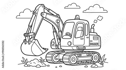 Excavator machine with big bucket.