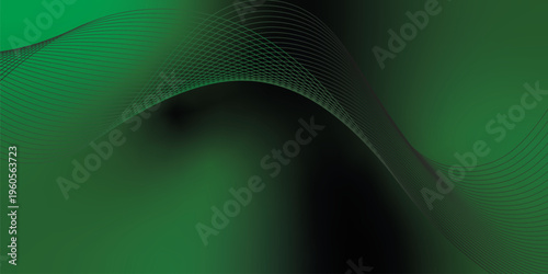 Luminous green and black gradient light waves rising smoothly from a deep shadowed base over a subtle grainy textured background with gentle glowing highlights, modern creative banner design.