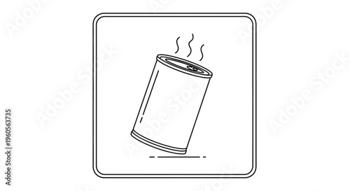 Iconic illustration of a heated beverage can showing rising steam within a clean square outline