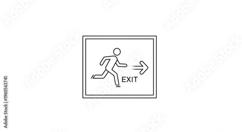 Clear emergency exit sign with running figure and directional arrow indicating a safe egress path