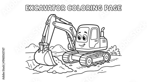 Excavator machine with cartoon face.