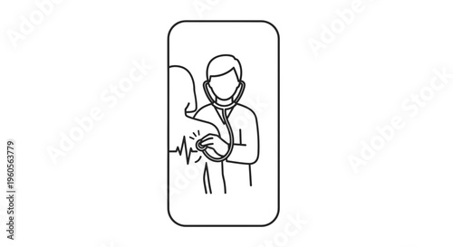 Digital healthcare consultation with physician examining patient's heart rate via smartphone