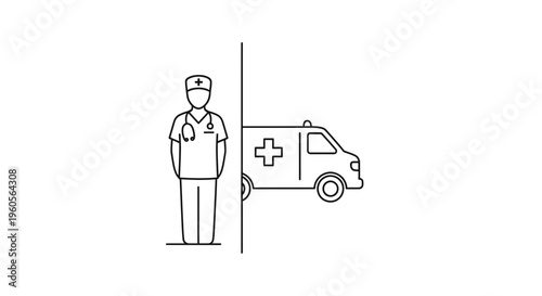 Essential Medical Professional and Emergency Ambulance Service Line Art Icon for Healthcare Support