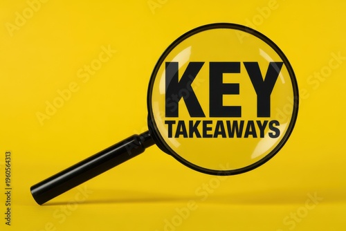 A magnifying glass with the words key takeaways on it