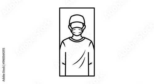 Minimalist vector illustration of an individual wearing a protective face mask and cap for public