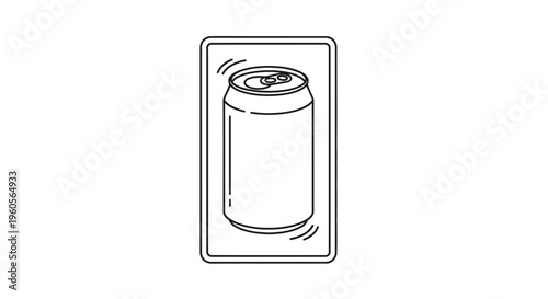 Minimalist black and white line art illustration of a refreshing carbonated beverage can in a