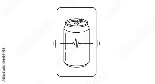Minimalist Line Art Illustration of a Beverage Can with a Dynamic Energy Wave Symbol