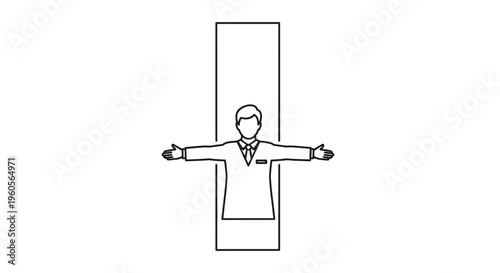 Professional outline figure with open arms indicating spatial boundaries or appropriate safe