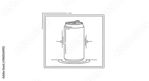 Minimalist line art illustration of an aluminum beverage can, perfect for modern design assets