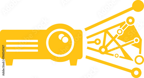 Yellow whisk with circular base and connected lines extending outward