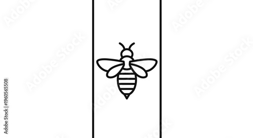 Minimalist honey bee icon design on a clean white backdrop with vertical framing lines