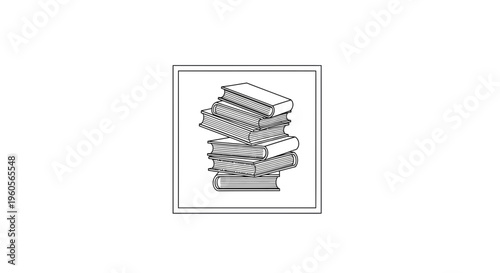 Monochromatic Line Art Illustration of a Stack of Books Symbolizing Education and Knowledge