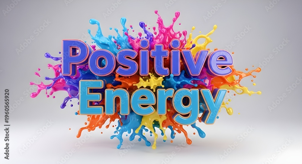 Fototapeta premium A vibrant and colorful illustration of the words Positive Energy surrounded by splashes of paint