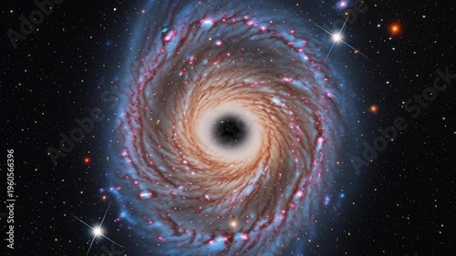 Vibrant Swirling Galaxy with Black Hole in Space