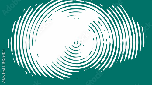 Hypnotic spiral abstract and concentric circular graphic element and vibrant teal color background and visual art.