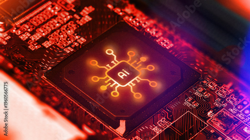 AI chip technology shown on circuit board during electronic development process