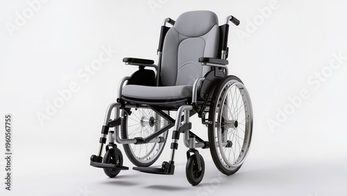 Modern wheelchair isolated on white background, ergonomic mobility aid for disabled people, healthcare equipment for rehabilitation, accessibility and patient support