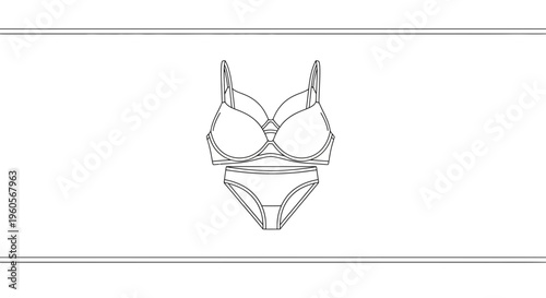 minimalist line art illustration of a women's delicate undergarment set featuring a bra and