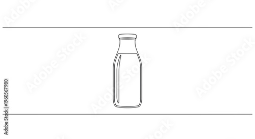 Elegant single continuous line drawing of a simple glass bottle holding a refreshing liquid