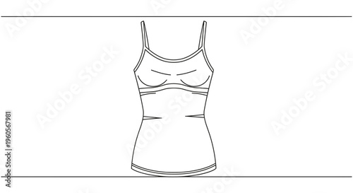 Minimalist continuous line art drawing of a female camisole with delicate straps for everyday