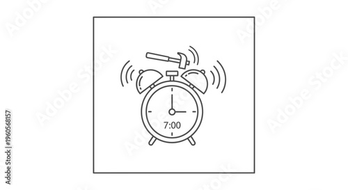 Early morning wake-up call disruption with a ringing alarm clock and a hammer impact