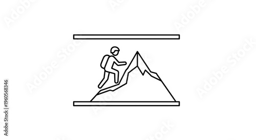 Minimalist line art illustration of a person ascending a rugged mountain peak demonstrating