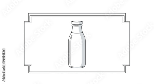 Minimalist illustration of a classic glass milk bottle with fresh dairy beverage inside simple