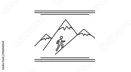 Streamlined graphic depicting an individual's journey of upward ascent across challenging mountain