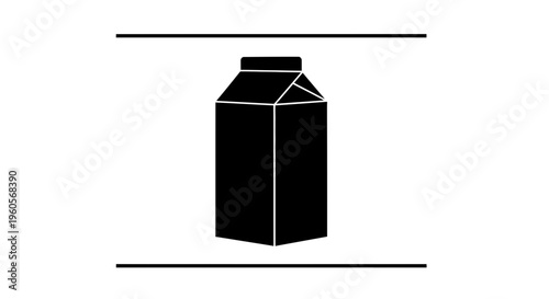Crisp monochrome graphic featuring a classic beverage carton silhouette framed by clean horizontal