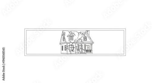 Fragile architectural sketch depicting a classic home showing significant structural damage and