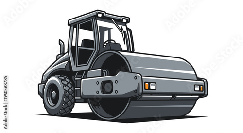 Gray Road Roller Heavy Machinery.