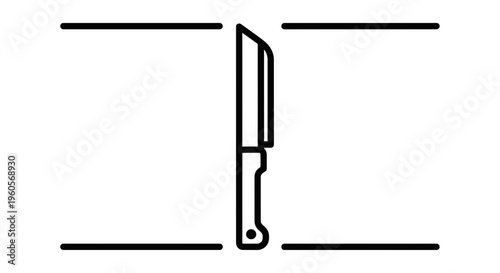 Crisp outline illustration of a modern chef's knife tool centered with precise horizontal lines