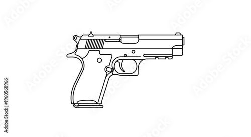 Handgun Pistol Side View Illustration.