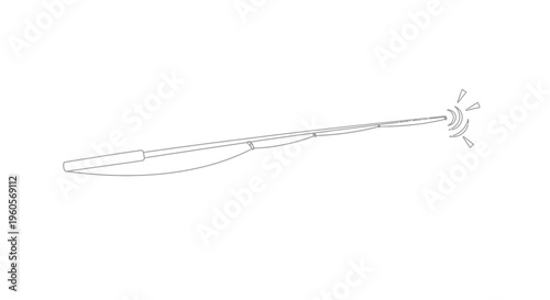 Minimalist line art illustration of a glowing magic wand vector graphic