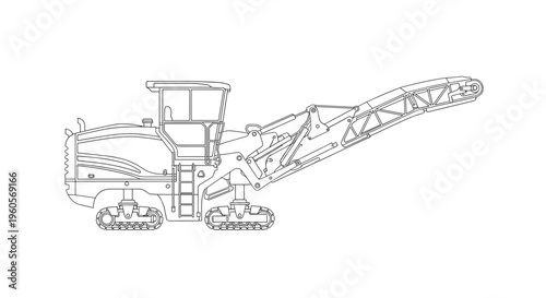 Heavy Machinery Excavator Line Drawing.
