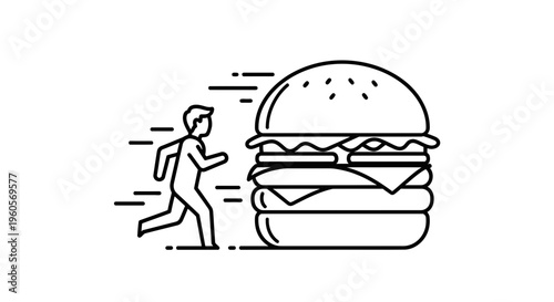 Energetic line art showing an individual sprinting with purpose towards a giant, tempting fast