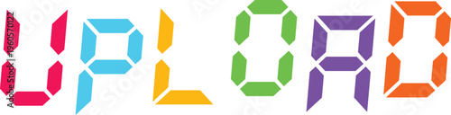 Colorful digital font letters spelling the word play on transparent background.