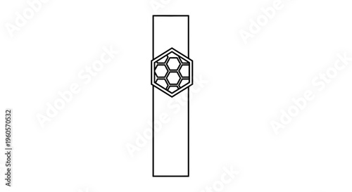 Abstract hexagonal structure icon on vertical bar illustration representing connection and order