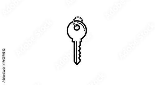 Minimalist outline drawing of a classic metallic key with a keyring detail for access