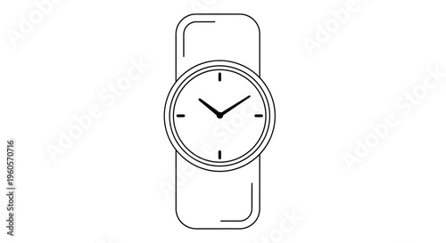Minimalist black outline drawing of an analog wristwatch on a simple wristband displaying time