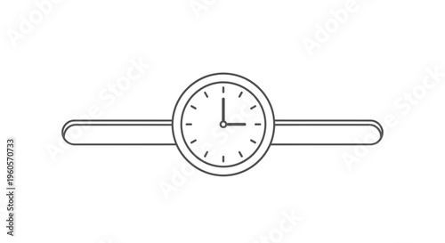 Minimalist line art icon of a classic analog watch showing time on a white background simple