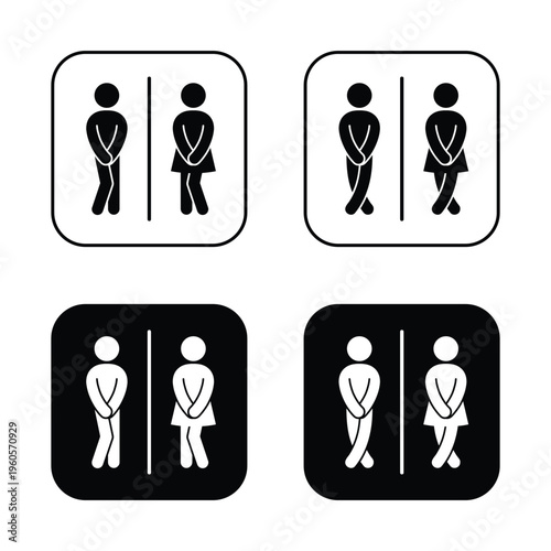 Canvas Print Set Funny restroom sign showing male and female figures holding legs in urgency pose