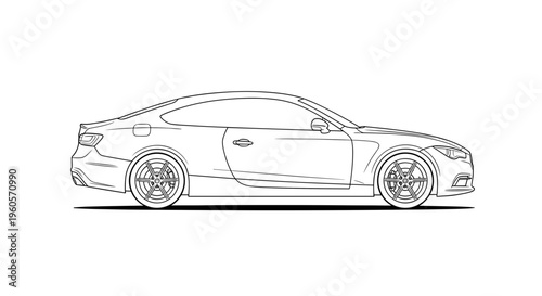 Line Drawing of a Coupe Car.