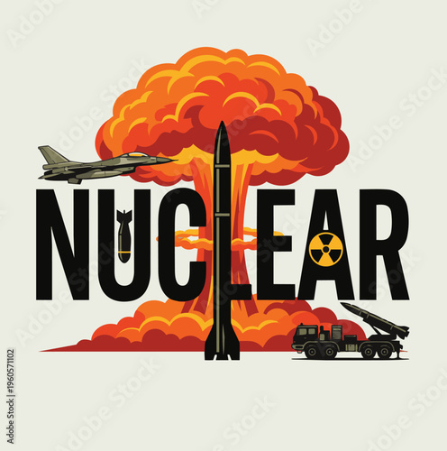 Nuclear War Concept Illustration with Missile, Fighter Jet and Explosion Cloud – AI Generated Apocalyptic Scene