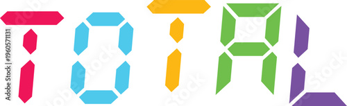 Digital display showing the word time in bright colorful segmented digits on a transparent background.