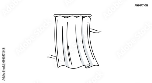Minimalist vector illustration of a white flowing curtain gently swaying in a subtle breeze