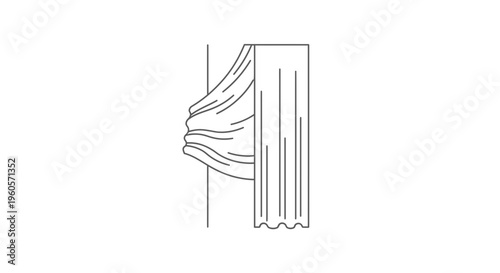 Minimalist line art illustration of a classic window curtain design with elegant drapes